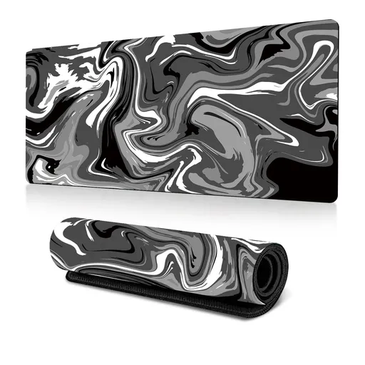 Abstract Black and White Marble Fluid Topographic Contour Map Ink Liquid Wave Gaming Keyboard Mouse Pad Mousepad Desk Mat Huge Extended XL Stitched Edge Rubber Sole for Home Office(31.5"X 11.8")