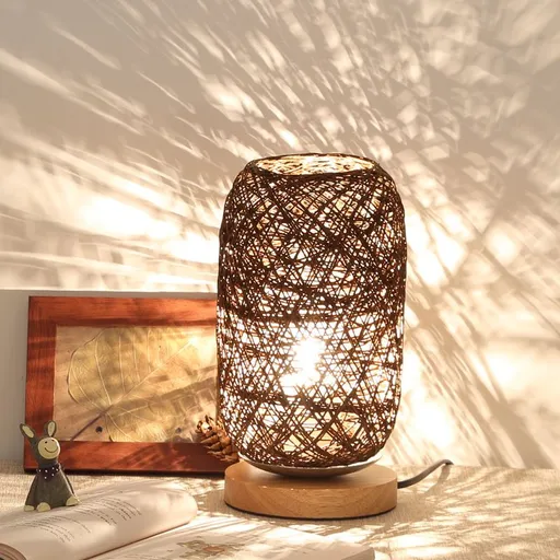 1pc Night Light Bedside Lamp Nightstand Lamps Wood Large Rattan Table Lamp Led Desk Light Led Desktop Lamp Bedside Table Lamp