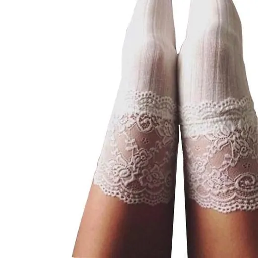 House Of Dasein Lace Over Knee Stockings Thigh Highs For Skirts Dresses Fashion - White