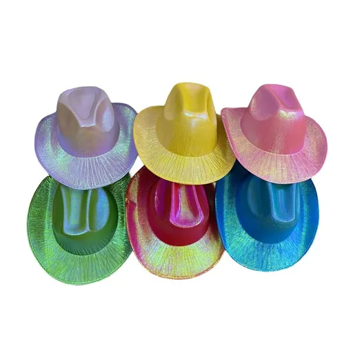 Party Hat Holographic Cowboy Adult Size Pink
