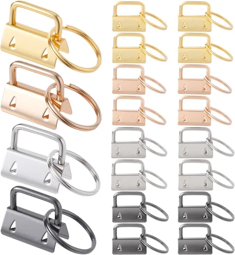 20 Pack Key Fob Hardware, Wristlet Keyfob Hardware Set with Split Rings, 25mm Keychain Clamp for Wristlets Key Lanyards Webbing Leash- 4 Colors