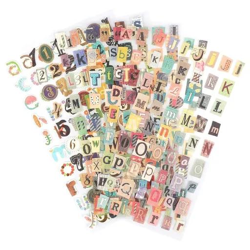 6 Sheet Scrapbook Stickers Graffiti Vintage Letters Numbers Self Adhesive Decals for Diary DIY Crafts Cards