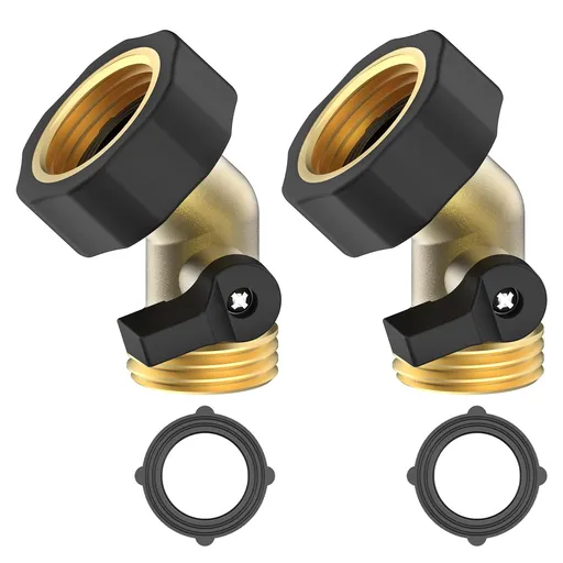 3/4" Brass Shut Off Valve Gooseneck Garden Hose Connector, for easy grip, easy to turn on and off，2 Pack