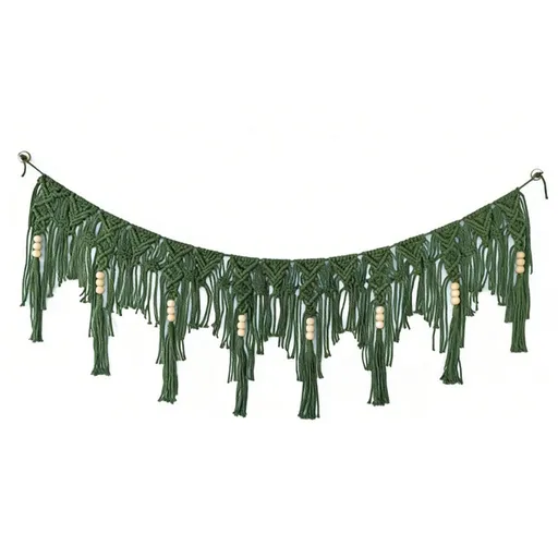 Green Bohemian chiffon tassel garland green wall decoration tassel with bead banner kindergarten classroom office birthday party children's room baby decoration（green）