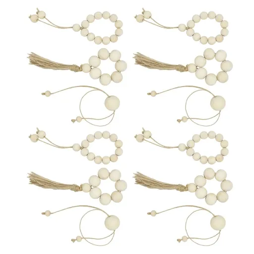 12Pcs Handmade Wooden Napkin Buckles Beige Simple Natural Design for Table Use