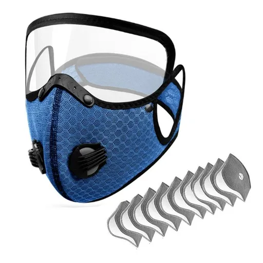 Removable Cycling Goggle Face Mask—Sports Dust-Proof Mask, Includes 10 Filter Cartridges—Dark Blue