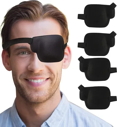 3D Eye Patches for Adults - 4 Pieces - Adjustable Eye Patches for Right Eye - Eye Mask - Luxury 3D Eye Mask - Eye Patch for Lazy Eye - Sleep Mask - Soft Eye Patch for Post-Surgery - Comfortable Eye Mask for Daily Use - Black - Right