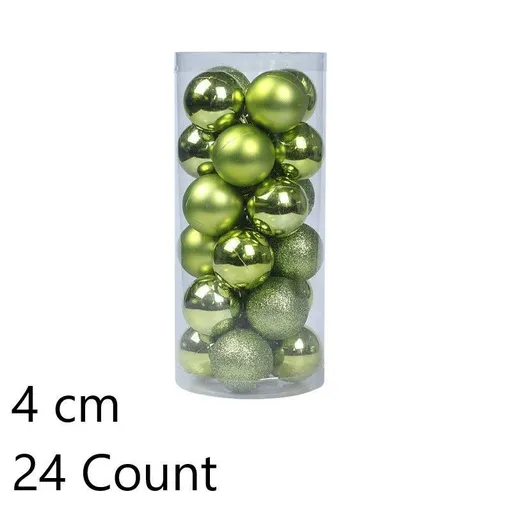 24Pcs Plastic Christmas Baubles Electroplated 4cm Fruit Green