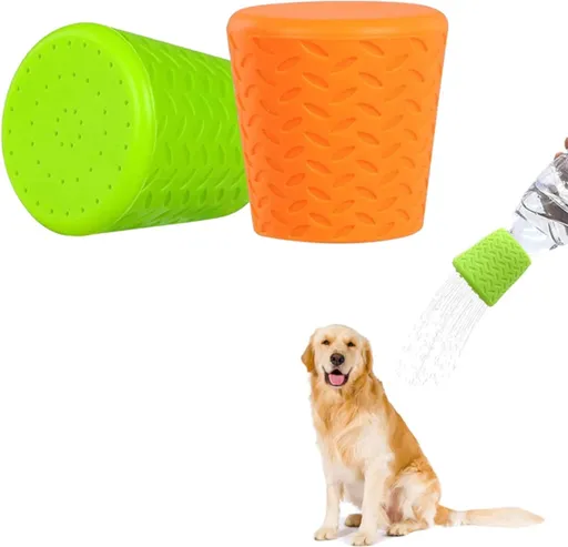 Pet Bathing Tool Outdoor - Dog Shower - Portable Water Bottle Shower Head - Pet Shower Head Attachment - Pet Shower Head Spray - For Portable Dog Shower, Outdoor Walking, Camping, Dirt Removal - Green+Orange - 2 Pieces