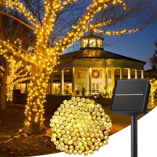 Solar String Lights Outdoor Waterproof, LED Outdoor Light | Solar Fairy Lights with 8 Lighting Modes, IP65 Waterproof Solar Christmas Halloween Lights for Outdoor Outside Tree Patio - Warm White - Size 40ft 100-LED String Light