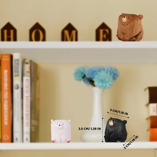 3pcs Miniature Bear Statues Funny Wooden Bear Figurines Home Decor Rustic Style Figurine Decorative Ornaments for Shelf,Desk