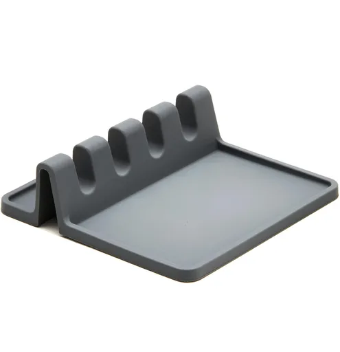 Silicone Spoon Rest for Stove Top with Drip Pad - Extra Large Grey Heat-Resistant, BPA-Free Utensil Rest for Kitchen Counter