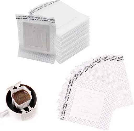Coffee Filter Bags - with Hanging Loop - Portable Paper Coffee Filters for Most Cups - Travel, Camping, Home, Office - Pack of 100