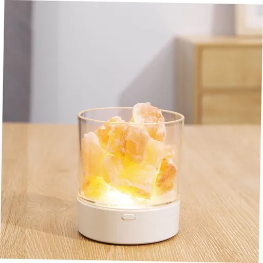 Global Natural Himalayan Salt Fire Warm Color Lamp w/Rough Salt Chunks Includes Dimmer Switch Light Bulb Cord Unique Gift Idea