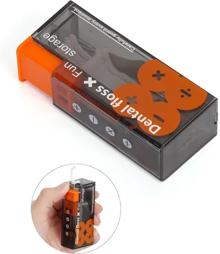 Dental Floss Dispenser Incl. 10x Dental Floss - Portable Floss Dispenser - Black/Orange - 1 Piece