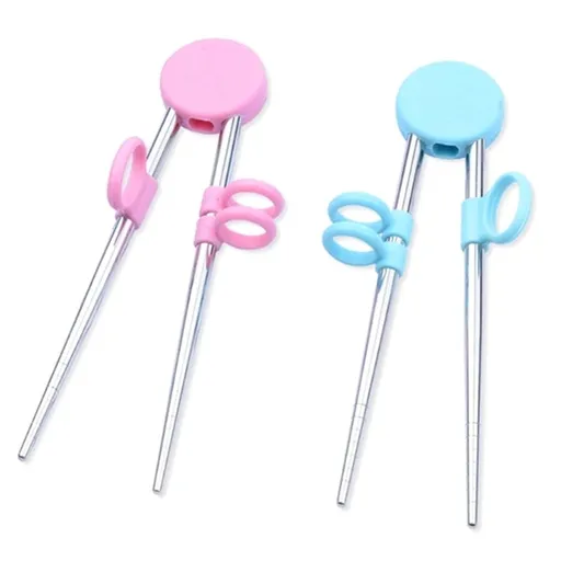 Beginner Friendly Stainless Steel Training Chopsticks for Children - 2-Pack with Finger Guide, Reusable Tableware