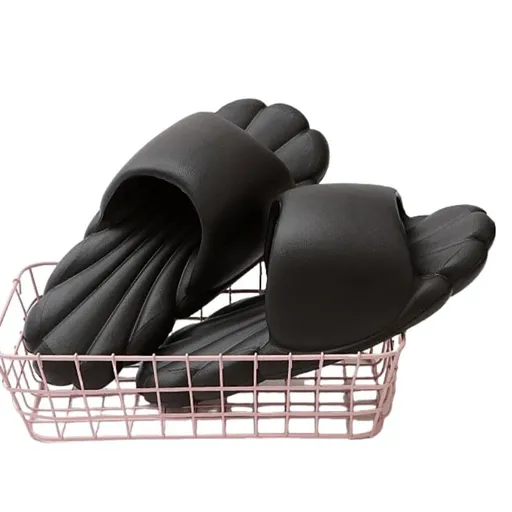 cute pillow soft Slippers Women's 3CM Thick Sole, Non-Slip outdoor Shoes with Shell Design & Noise-Free Indoor/Outdoor - Black - Size 5