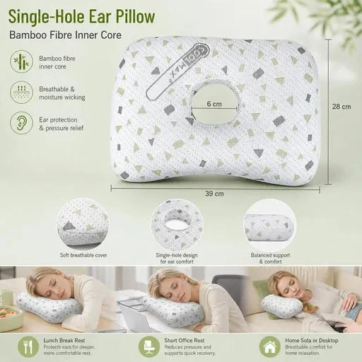 Ear Pillow Pressure Free 39x28x6 Bohr Grey Polyester Bamboo Fibre Side Sleeper