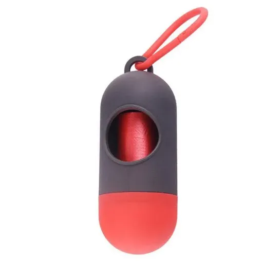 Portable Dog Waste Bag Dispenser with Refill Rolls for Pet Walking Cleanup - Grey + Red