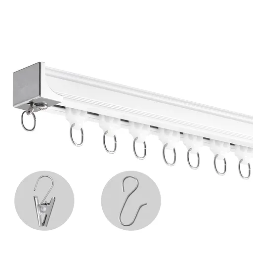 Ceiling Curtain Track Set 17.7 FT/5.4 Meter Room Divider with Hooks White