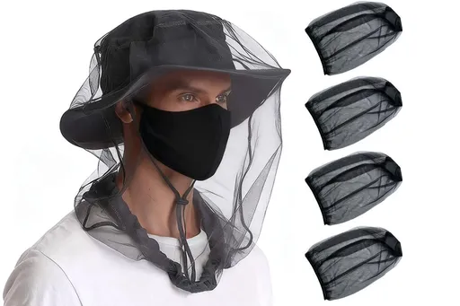 5Pcs Mosquito Head Net Bug Net Hat for Camping Hiking Fishing Gardening - Black