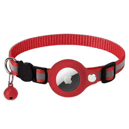 Reflective Pet Collar with Holder for AirTag Tracker – Anti-Lost Cat Dog Tag - Red