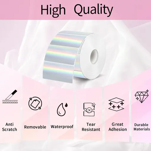 2x1 Inch Holographic Thermal Labels, Silver Glitter Thermal Printer Stickers, Waterproof Self-Adhesive Shipping Label Printer Sticker for Barcode, Name, Address, 300 Labels/Roll