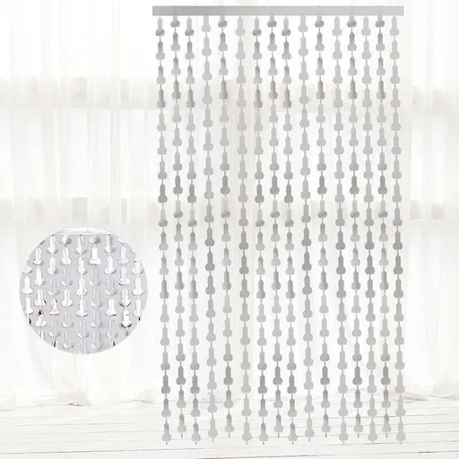 Metallic Tinsel Curtain 2m x 1m Hens Party Backdrop Foil Fringe Hanging Decor - Silver