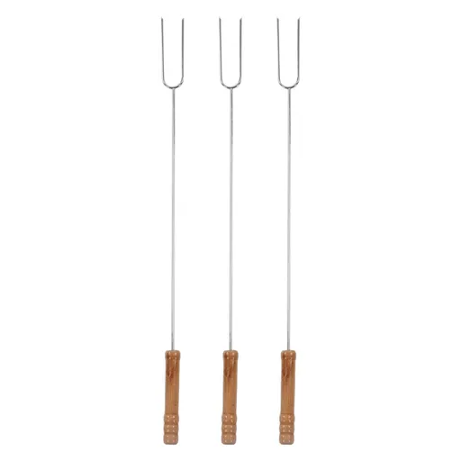 3Pcs Barbecue Forks Multifunctional Stainless Steel Roasting Stick with Beech Wood Handle for Outdoor BBQ Camping 47.2cm