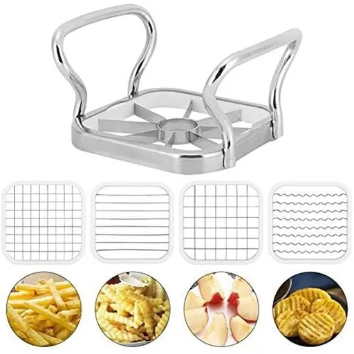 Fry Maker, 5in 1 Stainless Steel Potatoes Fruit Cutter Chipper Chopper Maker French Fry Tool Kitchen Gadgets