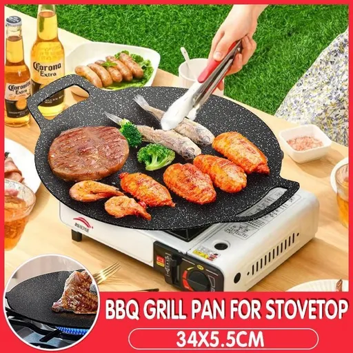 Korean BBQ Grill Pan 34cm Non Stick Marble Coating Plate for Gas Stove Outdoor Use