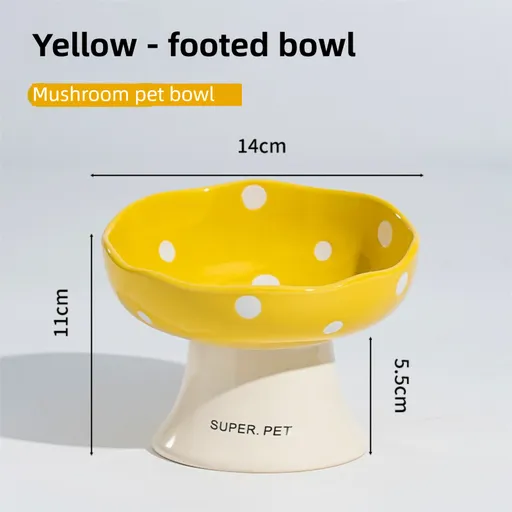 Yellow Elevated 15° Tilted Ceramic Cat Bowl - Anti-Chin Acne Glaze Finish, Non-Slip Weighted Base & Neck Protection Pet Feeder