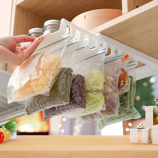 Ziplock Bag Organizer | Refrigerator Storage Rack for Freezer Bags | Hanging and Adhesive Mount Kitchen Organizer for Plastic Bags | Food Storage Container Holder for Pantry and Cabinet