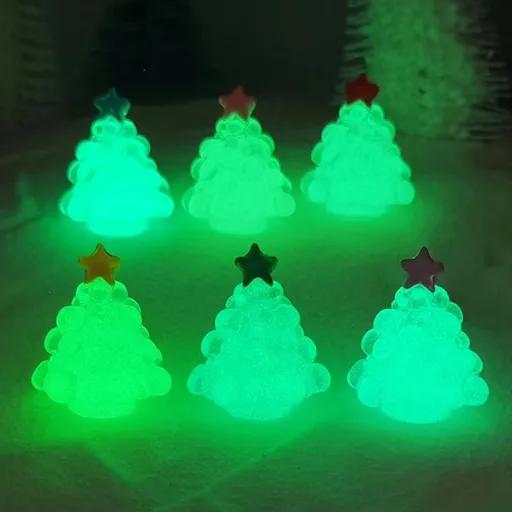 60pcs Glow-in-The-Dark Statue Tiny Tree Mini Crystal Christmas Trees Glowing Christmas Tree Luminous Christmas Miniatures