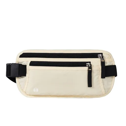 RFID Blocking Slim Anti-theft Waist Bag, Hidden Travel Money Belt for Passport, Documents and Cash, Off White