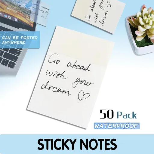 50 Sheets Clear Sticky Notes Pad Waterproof Self-Adhesive Memo Message Note Au - 50 Sheets