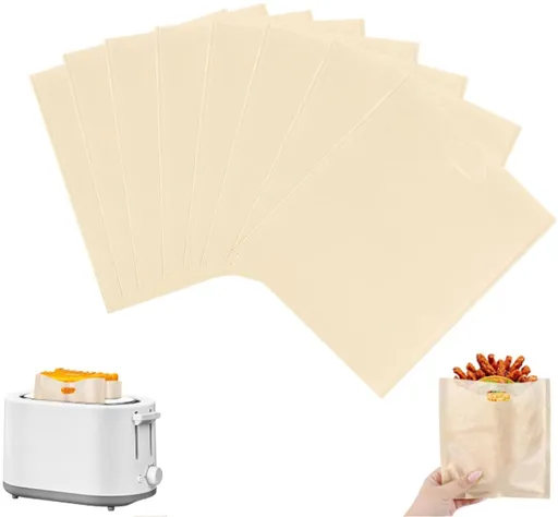 8 pieces - Toaster bags - non-stick toaster bags - non-stick coating - reusable toaster bags - with Teflon coating - washable - for toasters and microwaves - for sandwiches, paninis and snacks - 16*16.5 cm