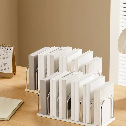 Multi-Tier Desktop Bookshelf - Space-Saving Desk Organizer for Books, Files & Learning Supplies, Serviceable Storage Rack for Office, Study, or Home Use (Lightweight & Compact) 14.6×5.9×5.3 in White
