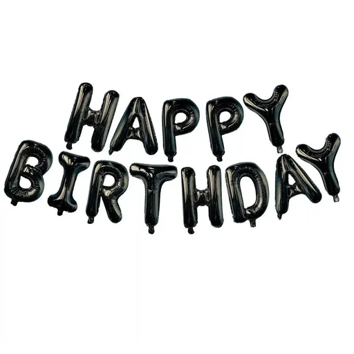 40Cm 3D Happy Birthday Letters Balloons Inflating Foil Banner Bunting Celebrate - Black