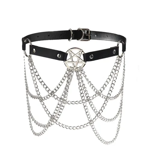 Veile Studios Womens Multi Layer Chain Belt Hollow Fringe Body Sexy Pin Buckle Five