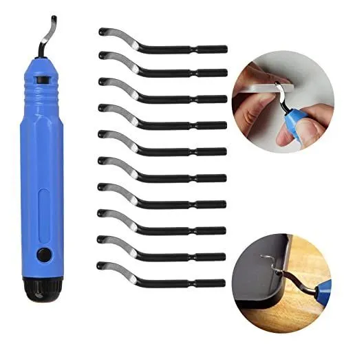 Hand Deburring Tool, Xafissy Anti-Slip Handle NB1100 Metal Deburring Cutters Set and 10 Packs Extra BS1010 Deburring Blades for Wood Plastic Aluminum Copper and Steel