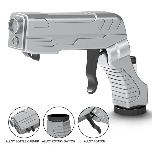 Multifunctional Champagne Gun with Bottle Opener and Spray Dispenser - Alloy Party Beverage Fun Sprayer for Wine Beer Champagne Carbonated Drinks, 2 Pack Silver