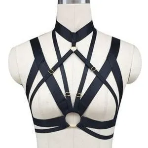 House Of Dasein Ring Harness Women Body Fetish Clothing - Black Plated