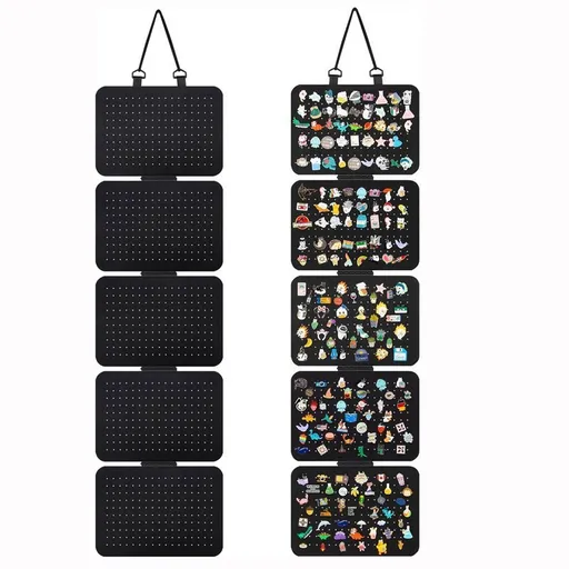 Black Pin Storage Hanging Organizer – 5-Piece Removable Felt Board Display Rack for Brooches, Badges & Collectibles