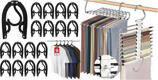 15 Pcs Travel Hangers Portable Foldable Travel Hanger Organizer 2 Pack 9 Layers Pants Hangers Space Saving