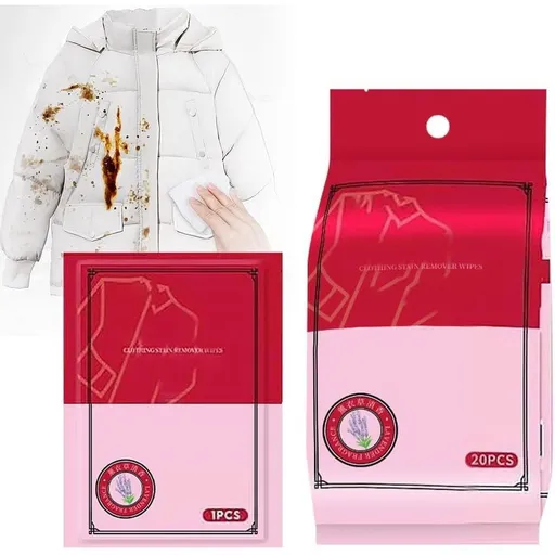 Clothing Stain Removal Wet Wipes, Upgrade Portable Emergency Clothes Stains Removal Wets, Individual Wrapped Cleaning Stain Remover Wipes for Clothes Shoes Bed Sheets (2Pack-40Pcs)