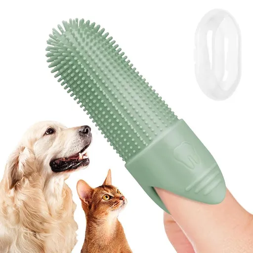 Silicone Pet Finger Toothbrush - Daily Teeth Cleaning for Cats and Dogs Green