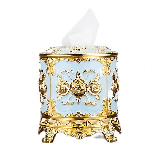Luxury Vintage Round Tissue Box Paper Towel Holder Stylish Kitchen Storage Decor - Blue