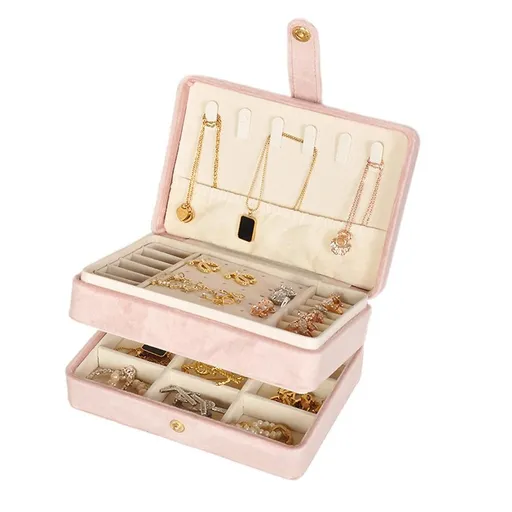 Portable Jewelry Box Storage Organizer for Rings Necklaces & Earrings Pink