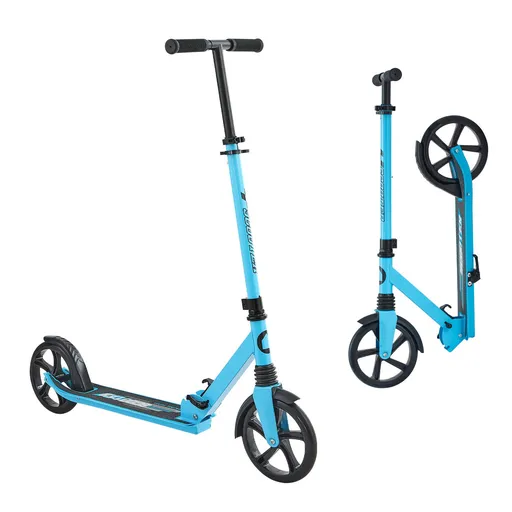 Kick Scooter for Kids Ages 8+, Teens & Adults, 2-Wheel Toddler Scooter with Adjustable Height Handlebar, Wide Anti-Slip Deck, Foldable Lightweight for Boys & Girls up to 99.8 kg, Blue + Black
